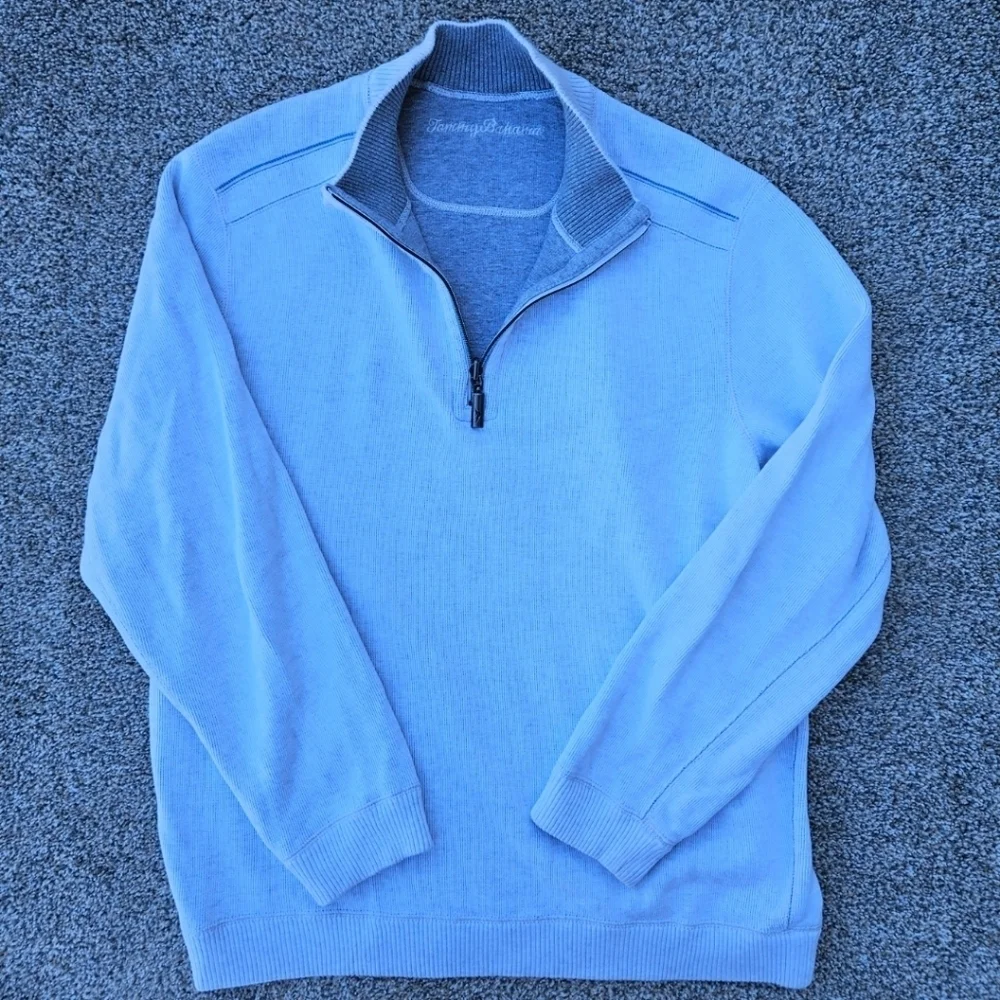 Men's Tommy Bahama Flip Coast Half Zip Sweatshirt Continental Heather Gray Large